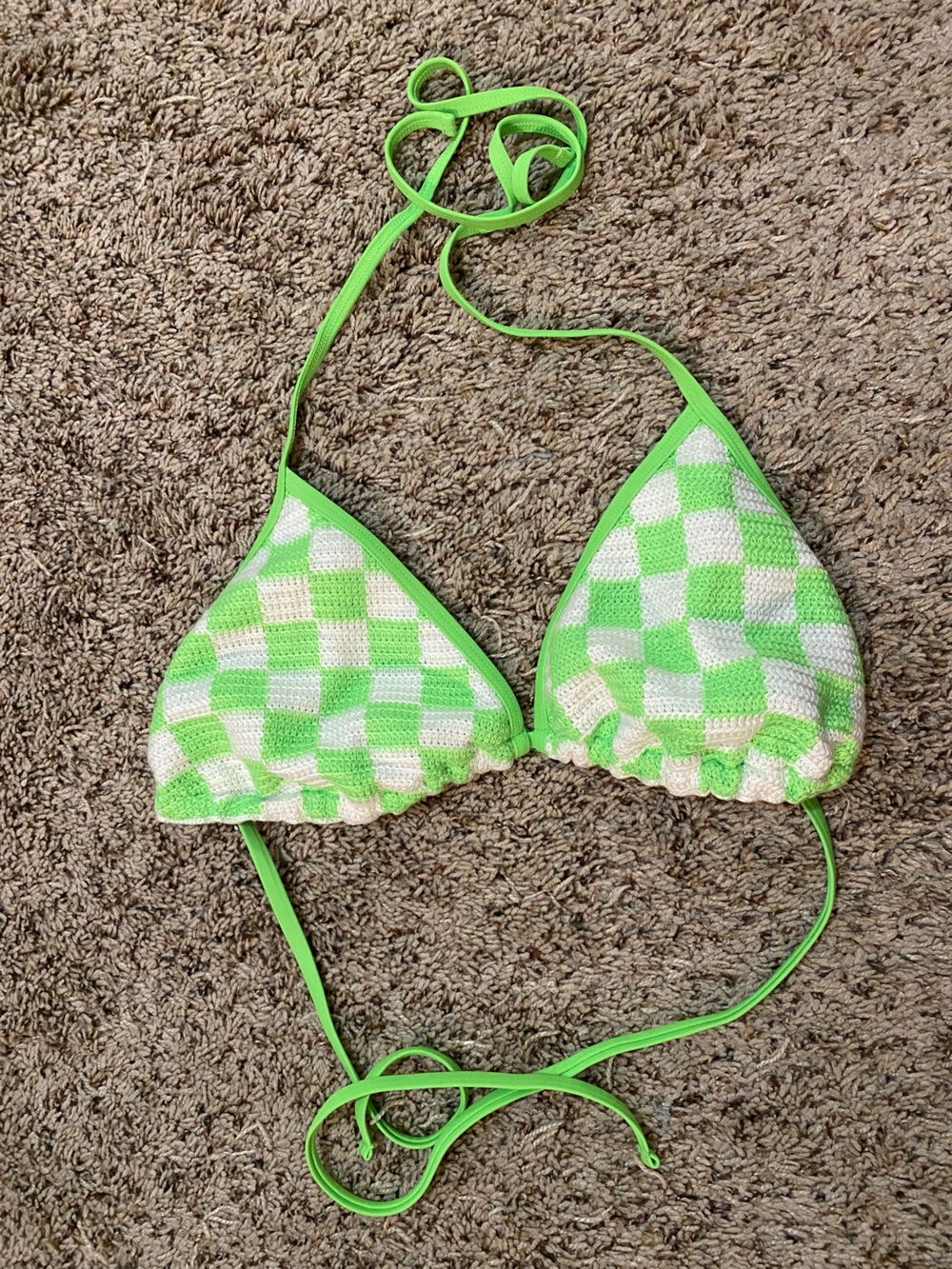 Xhilaration Lime Green and White Crochet Bikini Top